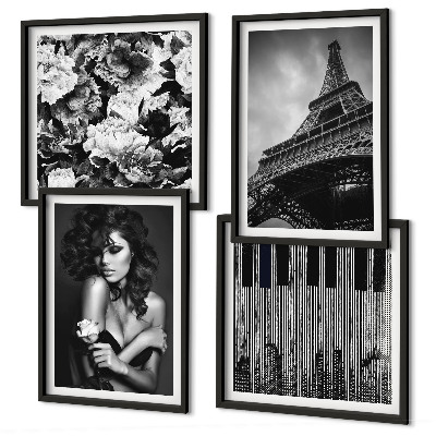 Set de cuadros modernos para salón Retrato de una mujer con una rosa Eiffel