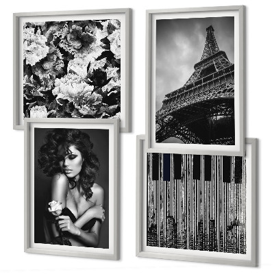 Set de cuadros modernos para salón Retrato de una mujer con una rosa Eiffel