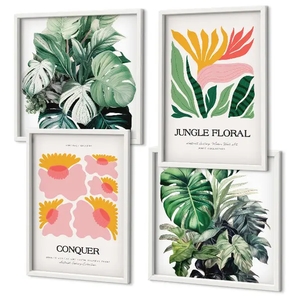 Galería de pared decorada con carteles modernos de flores y hojas