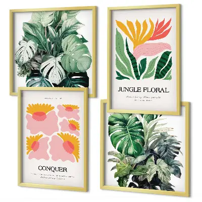 Galería de pared decorada con carteles modernos de flores y hojas