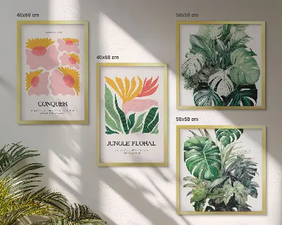 Galería de pared decorada con carteles modernos de flores y hojas