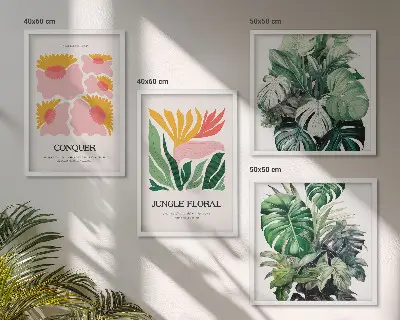 Galería de pared decorada con carteles modernos de flores y hojas
