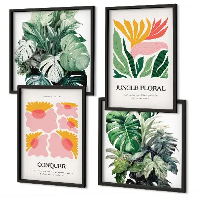 Galería de pared decorada con carteles modernos de flores y hojas