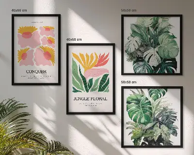 Galería de pared decorada con carteles modernos de flores y hojas