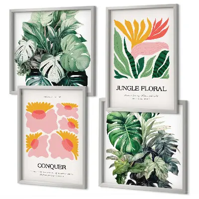Galería de pared decorada con carteles modernos de flores y hojas