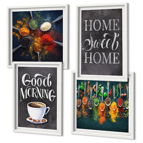 Set de cuadros modernos para salón Especias, café, taza, hierbas