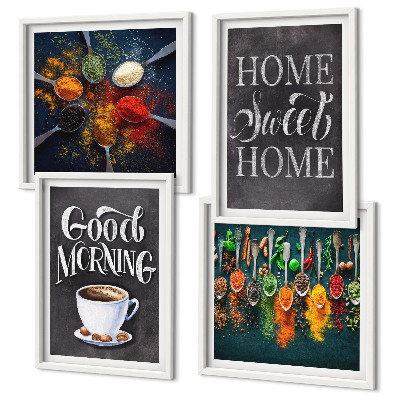 Set de cuadros modernos para salón Especias, café, taza, hierbas
