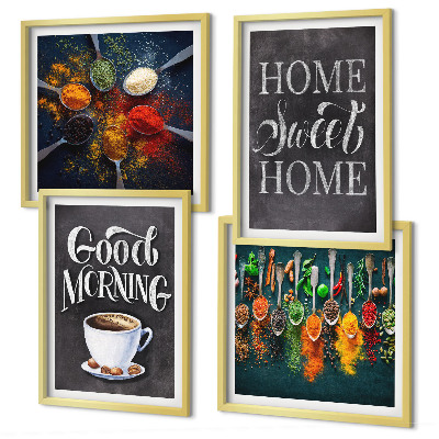 Set de cuadros modernos para salón Especias, café, taza, hierbas