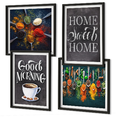 Set de cuadros modernos para salón Especias, café, taza, hierbas
