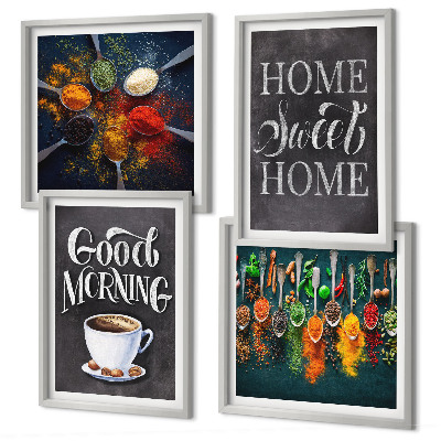 Set de cuadros modernos para salón Especias, café, taza, hierbas