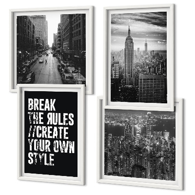Set de 4 cuadros para salón Calles de la ciudad, inspiración en blanco y negro