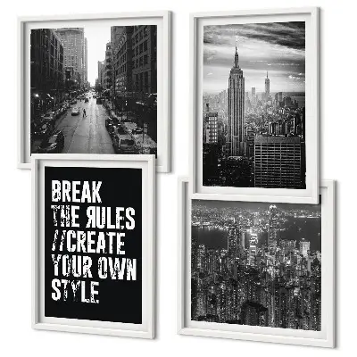 Set de 4 cuadros para salón inspiración en blanco y negro de calles de la ciudad