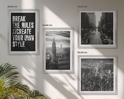 Set de 4 cuadros para salón Calles de la ciudad, inspiración en blanco y negro