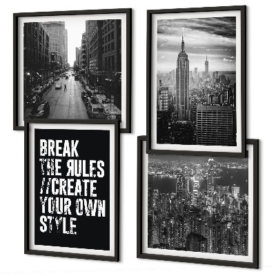 Set de 4 cuadros para salón Calles de la ciudad, inspiración en blanco y negro