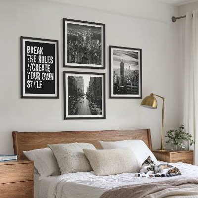 Set de 4 cuadros para salón Calles de la ciudad, inspiración en blanco y negro