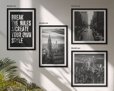 Set de 4 cuadros para salón Calles de la ciudad, inspiración en blanco y negro