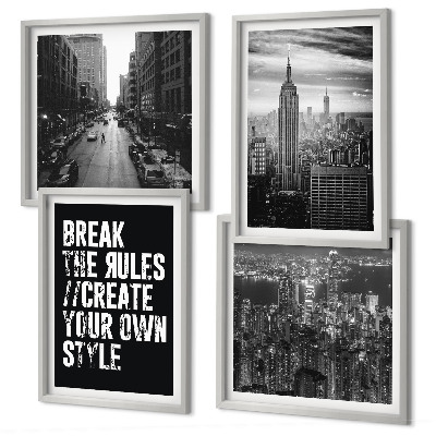 Set de 4 cuadros para salón Calles de la ciudad, inspiración en blanco y negro