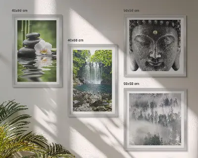 Set de cuadros modernos para salón con diseño de armonía de la naturaleza, piedras, agua y Buda