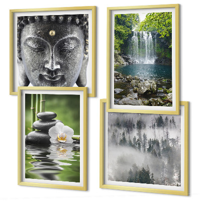 Set de cuadros modernos para salón Armonía de la naturaleza, piedras, agua, Buda