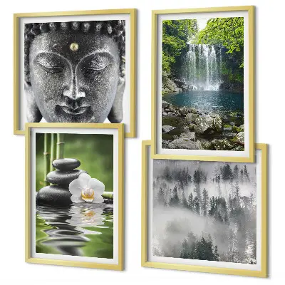 Set de cuadros modernos para salón con diseño de armonía de la naturaleza, piedras, agua y Buda