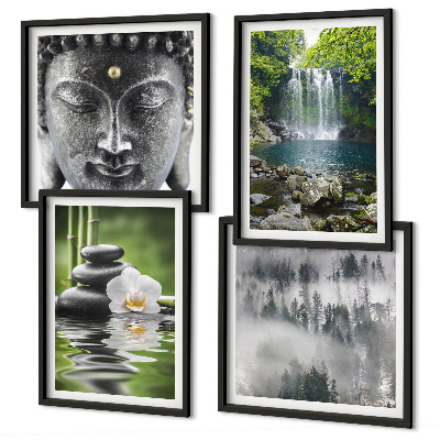 Set de cuadros modernos para salón Armonía de la naturaleza, piedras, agua, Buda