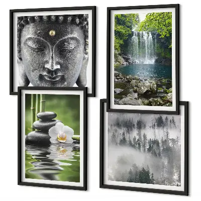 Set de cuadros modernos para salón con diseño de armonía de la naturaleza, piedras, agua y Buda