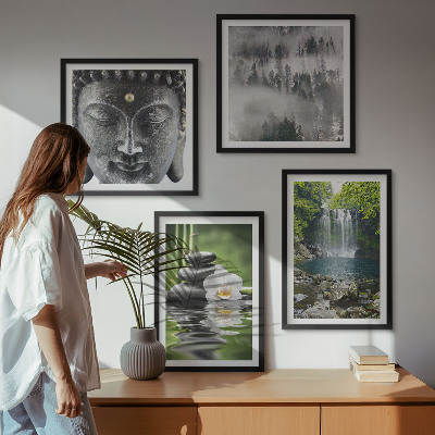 Set de cuadros modernos para salón Armonía de la naturaleza, piedras, agua, Buda