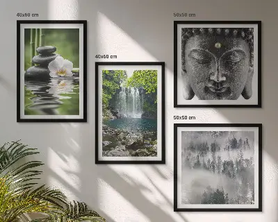 Set de cuadros modernos para salón con diseño de armonía de la naturaleza, piedras, agua y Buda