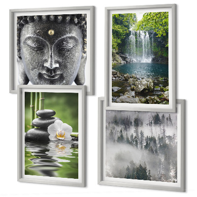 Set de cuadros modernos para salón Armonía de la naturaleza, piedras, agua, Buda