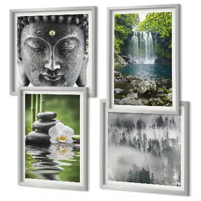 Set de cuadros modernos para salón con diseño de armonía de la naturaleza, piedras, agua y Buda