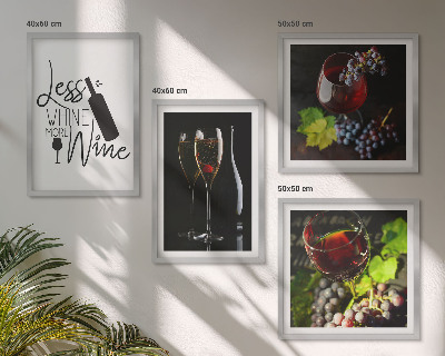 Set de 4 cuadros para salón Copas de vino con uvas e inscripción