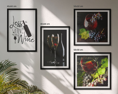Set de 4 cuadros para salón Copas de vino con uvas e inscripción