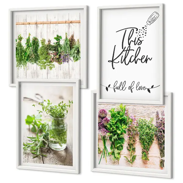 Set de cuadros modernos para salón con diseño de hierbas secas para cocina
