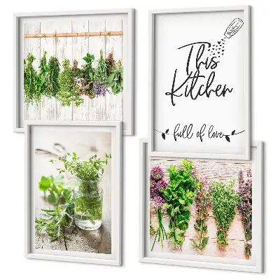 Set de cuadros modernos para salón con diseño de hierbas secas para cocina