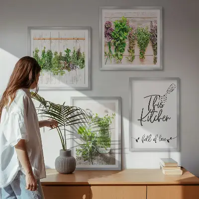 Set de cuadros modernos para salón con diseño de hierbas secas para cocina