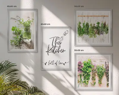 Set de cuadros modernos para salón con diseño de hierbas secas para cocina