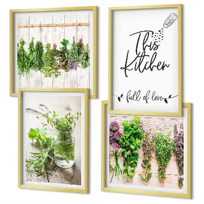 Set de cuadros modernos para salón con diseño de hierbas secas para cocina