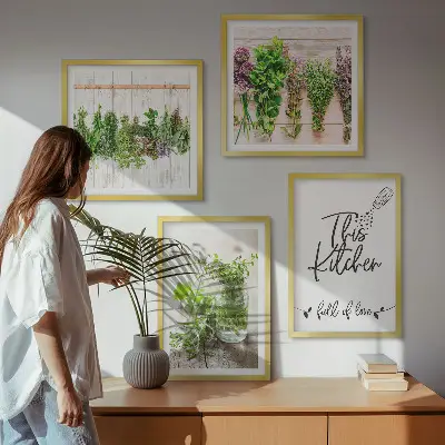Set de cuadros modernos para salón con diseño de hierbas secas para cocina