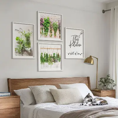 Set de cuadros modernos para salón con diseño de hierbas secas para cocina