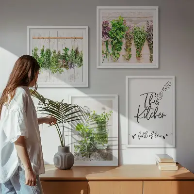 Set de cuadros modernos para salón con diseño de hierbas secas para cocina