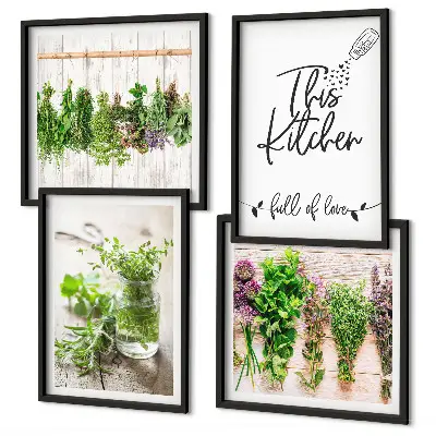 Set de cuadros modernos para salón con diseño de hierbas secas para cocina