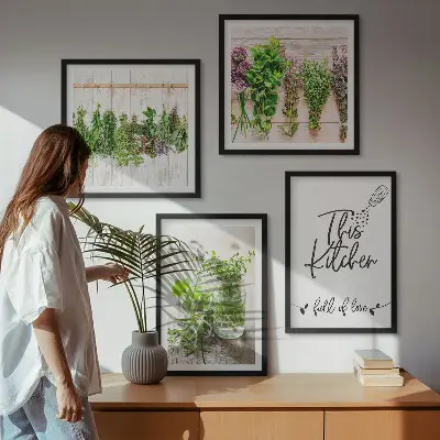 Set de cuadros modernos para salón con diseño de hierbas secas para cocina