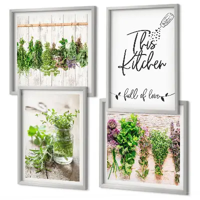 Set de cuadros modernos para salón con diseño de hierbas secas para cocina