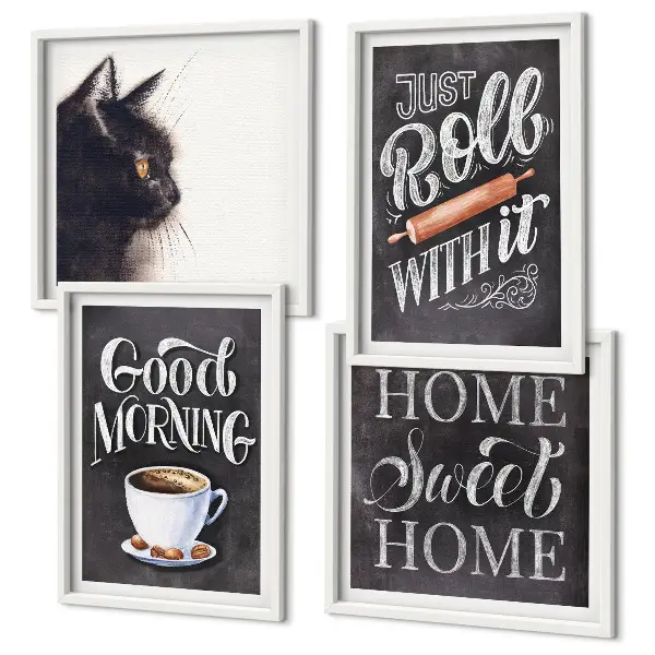 Set de 4 cuadros decorativos con motivos de cocina y gatos