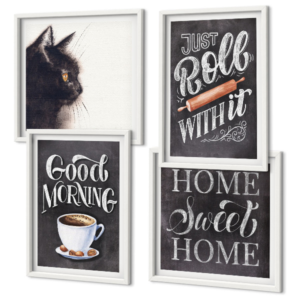 Set de 4 cuadros para salón Temas de cocina para el hogar: gato
