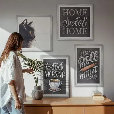 Set de 4 cuadros decorativos con motivos de cocina y gatos