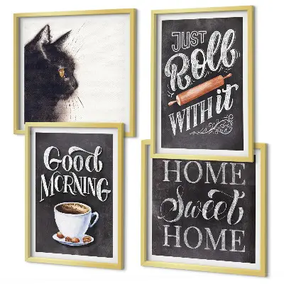 Set de 4 cuadros decorativos con motivos de cocina y gatos