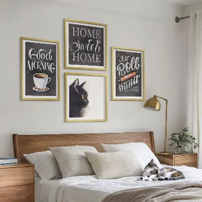 Set de 4 cuadros decorativos con motivos de cocina y gatos