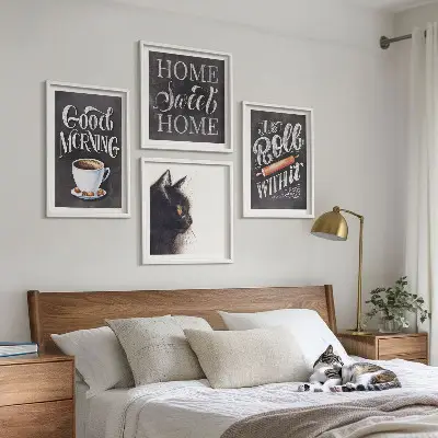 Set de 4 cuadros decorativos con motivos de cocina y gatos
