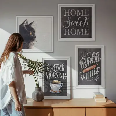 Set de 4 cuadros decorativos con motivos de cocina y gatos